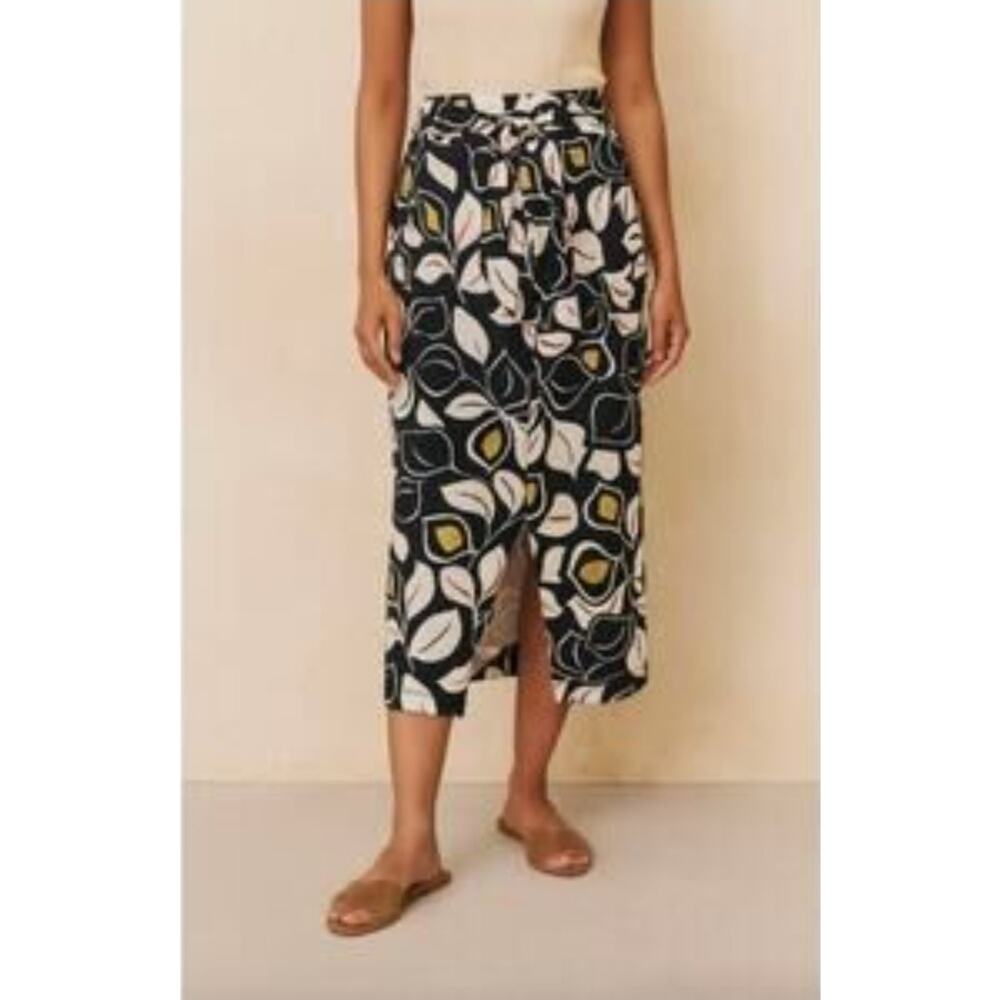 Anthropologie Sheila Black Yellow Floral Midi Skirt Medium